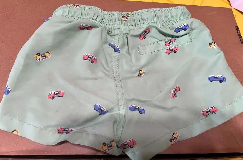 Zara Boys Green Car Print Swim Trunks Size 2-3 Years